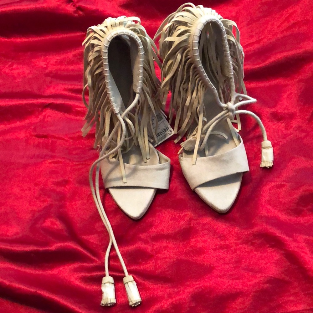 Zara cream fringe heels